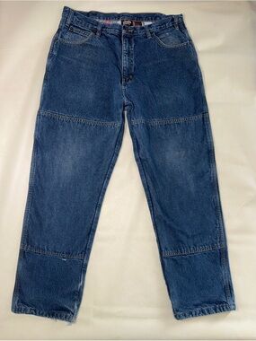 Men's Relaxed Lined Indigo Blue Patch-Seam Jeans